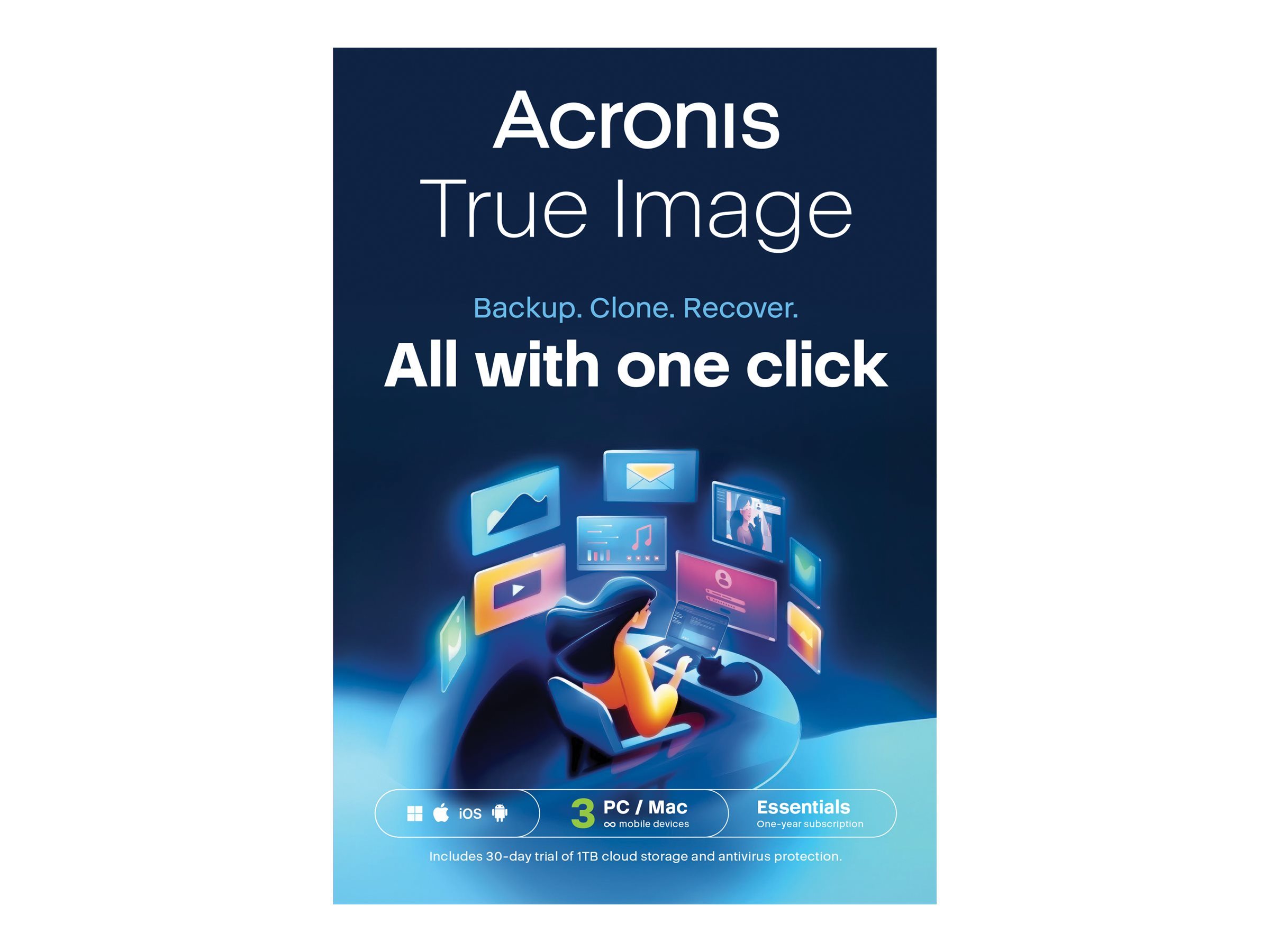 Acronis Cyber Protect Home Office Essentials - Abonnement-Lizenz (1 Jahr) - 3 Computer, unbegrenzte mobile Geräte - Download - Win, Mac, Android, iOS