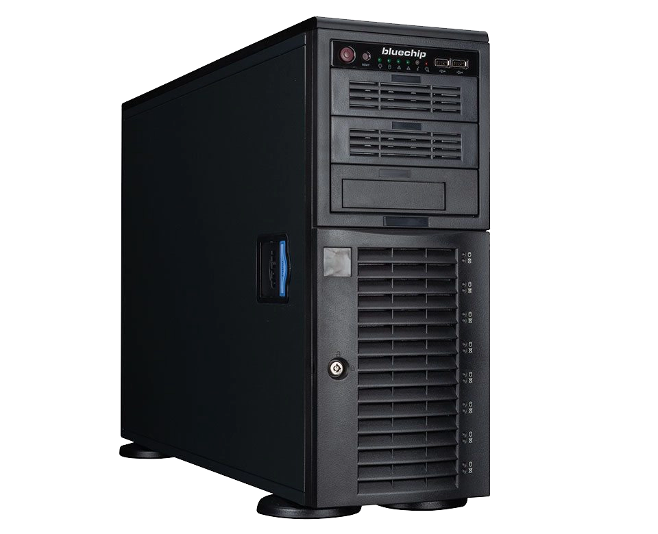 Ein schwarzes Computergehäuse senkrecht stehend.