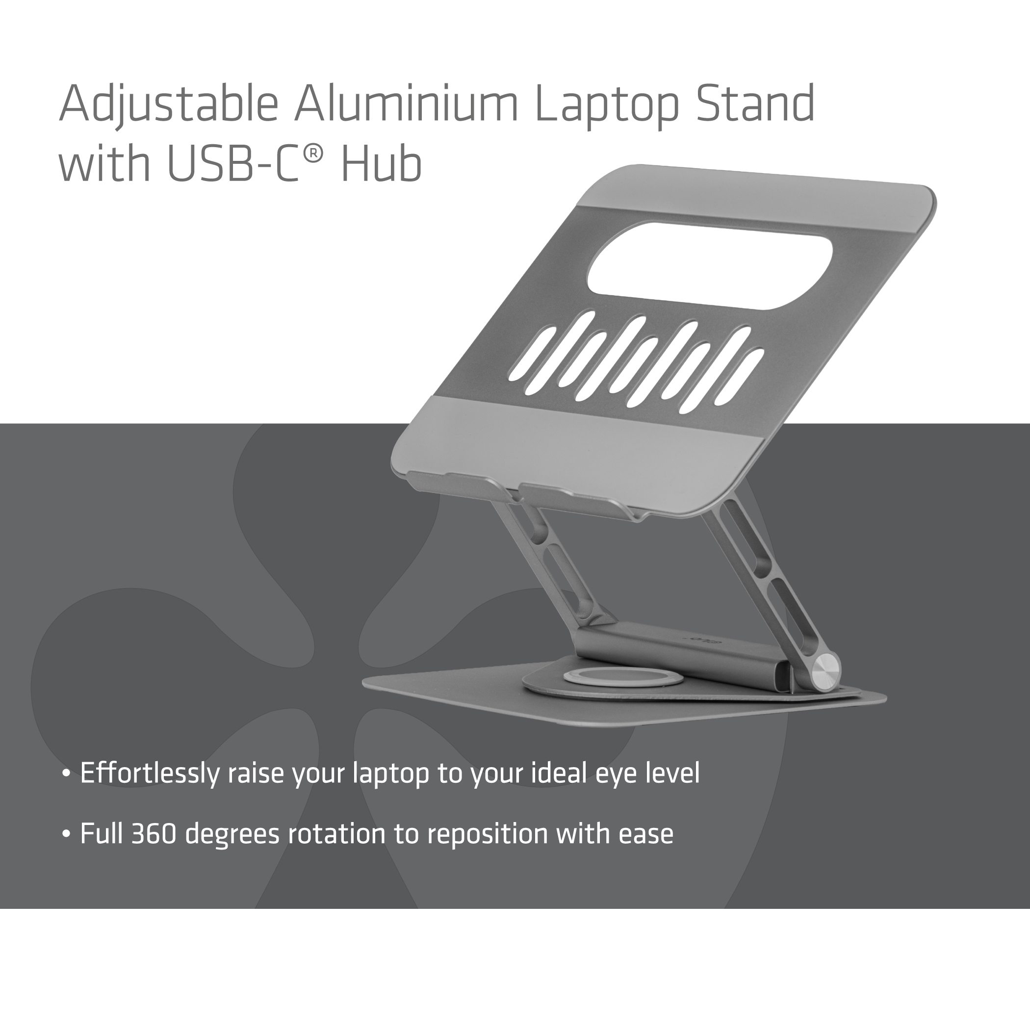 Club3D verstellbarer Aluminium-Laptop-Ständer - USB-C - 100W - 360 Grad