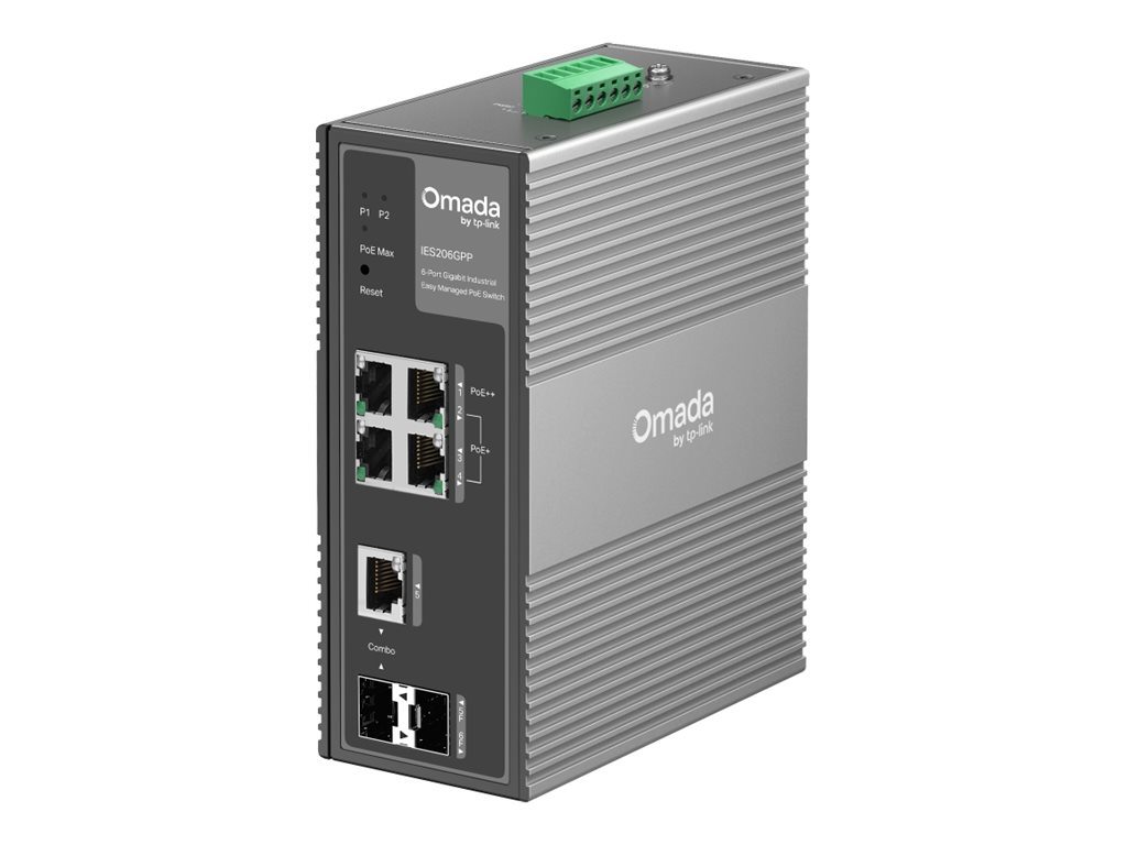 TP-Link Omada IES206GPP Industrie Easy Switch - 1x 10/100/1000 RJ45 PoE++ - 3x 10/100/1000 RJ45 PoE+ - 1x Combo SFP/RJ45 - 1x SFP