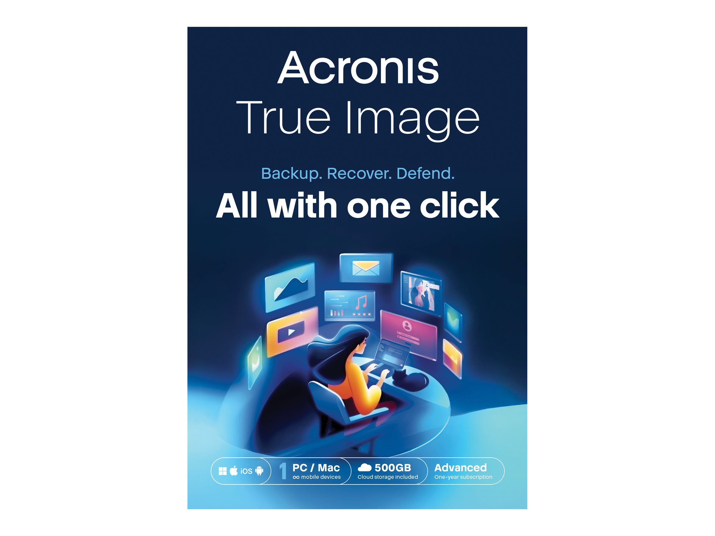 Acronis Cyber Protect Home Office Advanced - Abonnement-Lizenz (1 Jahr) - 1 Computer, 500 GB Cloud-Speicherplatz, unbegrenzte mobile Geräte - Download - Win, Mac, Android, iOS