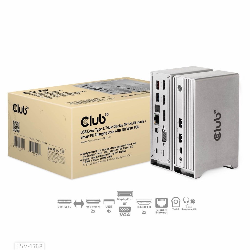 Docking Type-C - 1x DisplayPort/RJ45/VGA, 2x HDMI, 2x USB-C, 4x USB-A + Smart PD Ladestation