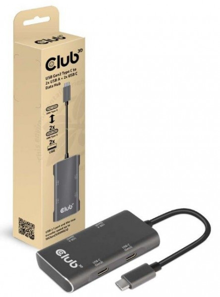 USB Hub Typ-C 4Port Club3D - 2x USB Gen2 Typ-A + 2x USB Gen2 Typ-C