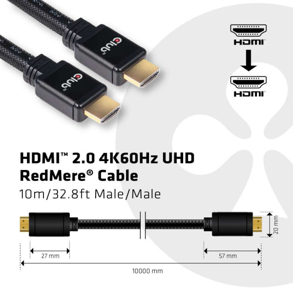 Monitorkabel HDMI 2.0 10m 4K60Hz UHD RedMere Kabel