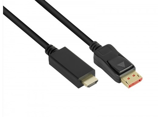 Anschlusskabel DisplayPort 1.4 an HDMI 2.0, 4K @60Hz, vergoldete Kontakte, OFC, schwarz, 1m, Good C