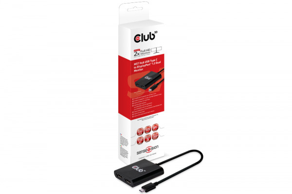 Club 3D MST Hub USB 3.1 Gen.1 Type C auf DisplayPort 1.2 Dual Monitor